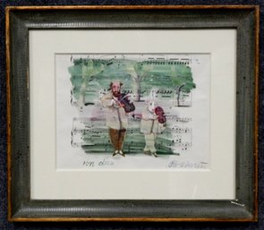 ' A DUO' Jewish Man And Rabbit Violinists Painting On Sheet Music