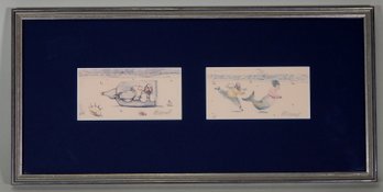 Diptych Pencil Drawings - Man In The Bottle, Man Chasing A Mermaid