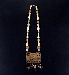 Antique Jade Stone Necklace With Huge Pendant