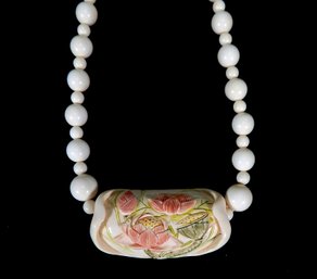 Vintage Chinese Carved LOTUS FLOWER Chunky Bead Necklace