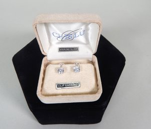 Pair Of Sterling Silver Clip Earrings With Cubic Zirconia