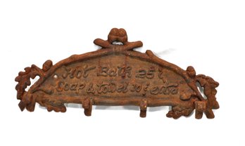 Vintage Cast Iron Bathroom Hanger 'hot Bath 25c'