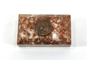 Vintage HNS Marble Paperweight With Woman's Head Copper Medal