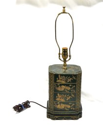 Vintage Chinese Table Lamp With Gold Hand-Painted Birds And Flowers