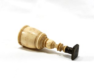 Antique 19th C Brass & Carved Bone Seal Stamp