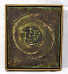 C.WEST Abstract Swirl With Symbols Oil Painting - Signed