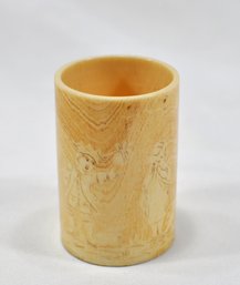 Antique Chinese Brush Pot With Etched Figures