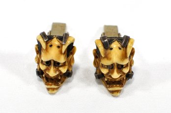 Antique Hand Carved Devil Face Cufflinks