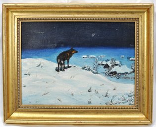 After Alfred Wierusz-Kowalski (1849 - 1915) Polish, 'Lonely Wolf' Antique Oil Painting