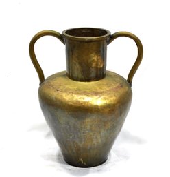 Large Antique 19th C. Brass Amphora Form Two Handle Vase With Dovetail Seam
