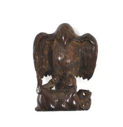 Antique Signed Eagle Attacking Lion Japanese Wood Netsuke