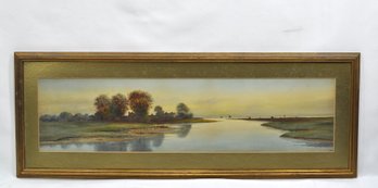 Louis Kinney Harlow (1850 - 1913) Watercolor Painting Long Island Sound