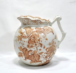Large Antique Roslyn England Brown Transerware Pitcher Jug
