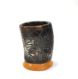 Vintage Carved Horn Container/ Pencil Holder