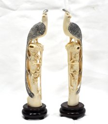 Pair Of Large Asian Hand Carved Bird Figures