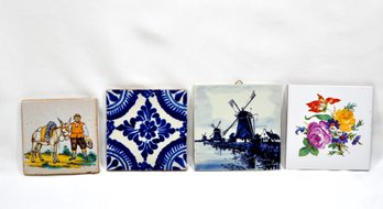 Lot 4 Antique Hand Painted Art Tiles