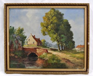 Gustave Pynaert  (1900-1968) View Of Dutch Village Oil Painting
