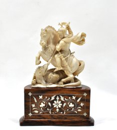 Antique Chinese 19th Century St George And The Dragon Carved Figure