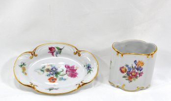 Vintage HENNEBERG Germany China Bavaria Rose Cigarette Holder & Tray