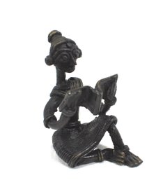 Vintage Miniature Bronze Sitting Woman Reading A Book Sculpture