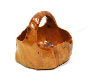 Vintage Carved Natural Burlwood Basket With Handle