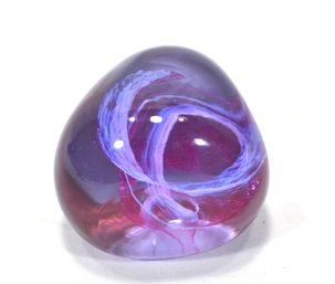 Vintage Caithness Pebble Scotland Lavender Swirl Glass Paperweight