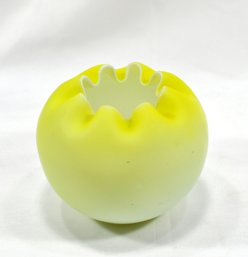 Antique Victorian Yellow Satin Glass Rose Bowl Vase Pinched Rim