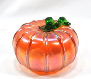 Vintage Blown Iridescent Glass Orange Pumpkin