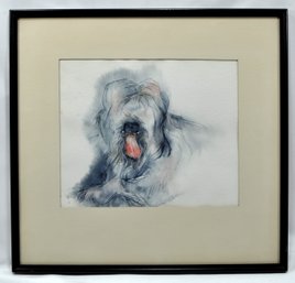Vintage Sheepdog/ Poodle Portrait Watercolor Painting