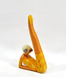 Vintage Signed Artisan Wooden Hand Made Female Figurine Yoga Pose