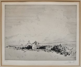 PEDRO Antique Etching Landscape With Castle
