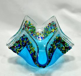 Vintage Jerry And Kathy Galloy Handkerchief Art Glass Vase Candle Holder