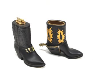 Vintage EVANS Bone China Cowboy Boot Table Lighter / Tray Set