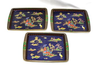 Set 3 Daher England Decorative Square Trays Oriental Asian Design