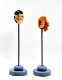 Pair Vintage Flapper Hat Stand Black Bob Hair Style Wig