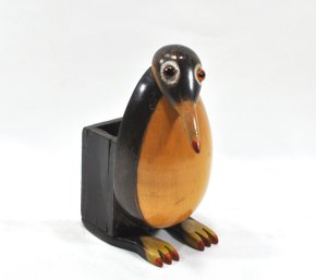 Vintage Wood Carved BIRD Pencil Holder