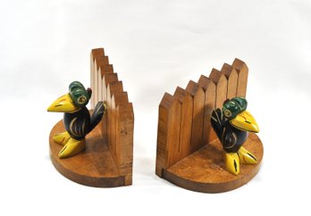 Vintage Hand Carved Wood Nutbird Bookends