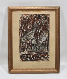 Vintage Abstract Painting ' Resting By The Railway Tracks' - Signed