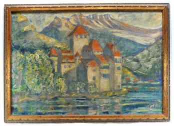 Large Antique Impressionist Castle Oil Painting- Signed