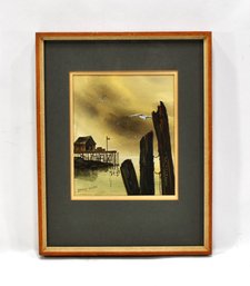 Dorise Olson Mina-Mora (1932 - 1991) Harbor View Watercolor