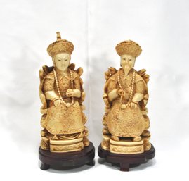 Vintage Chinese Figurines Set Carved Emperor And Empress