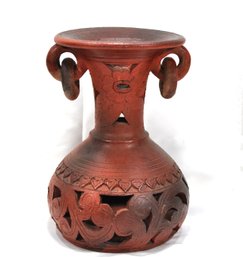 Large Art Pottery Red Vase With Ring Handles