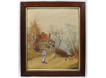 Jean-Baptiste MAURICE (19th Century) GIRL With Baby And Chickens