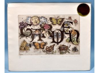 Original Sandra Salzillo ' GARGEN ' Etching Artist Signed With COA