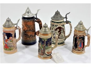 Vintage Group Of 5 German Steins
