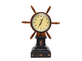 Vintage Ship's Wheel GE Electric Clock Marble Base Nautical