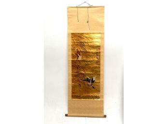Antique Chinese Scroll Painting Of Birds Signed