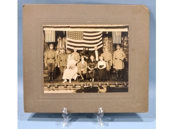 Antique Group Photo American Flags Military