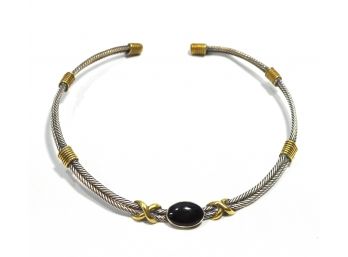 Vintage Mexican Sterling Silver Onyx Cuff Necklace