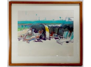 Vintage Arleen TARGAN (1934-2018) Monotype Print ' CABANAS'